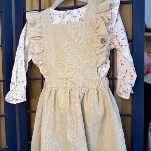 Knotted Fern 2-Piece linen Pinafore & Floral Blouse Set – Size 3T - Picture 2 of 11